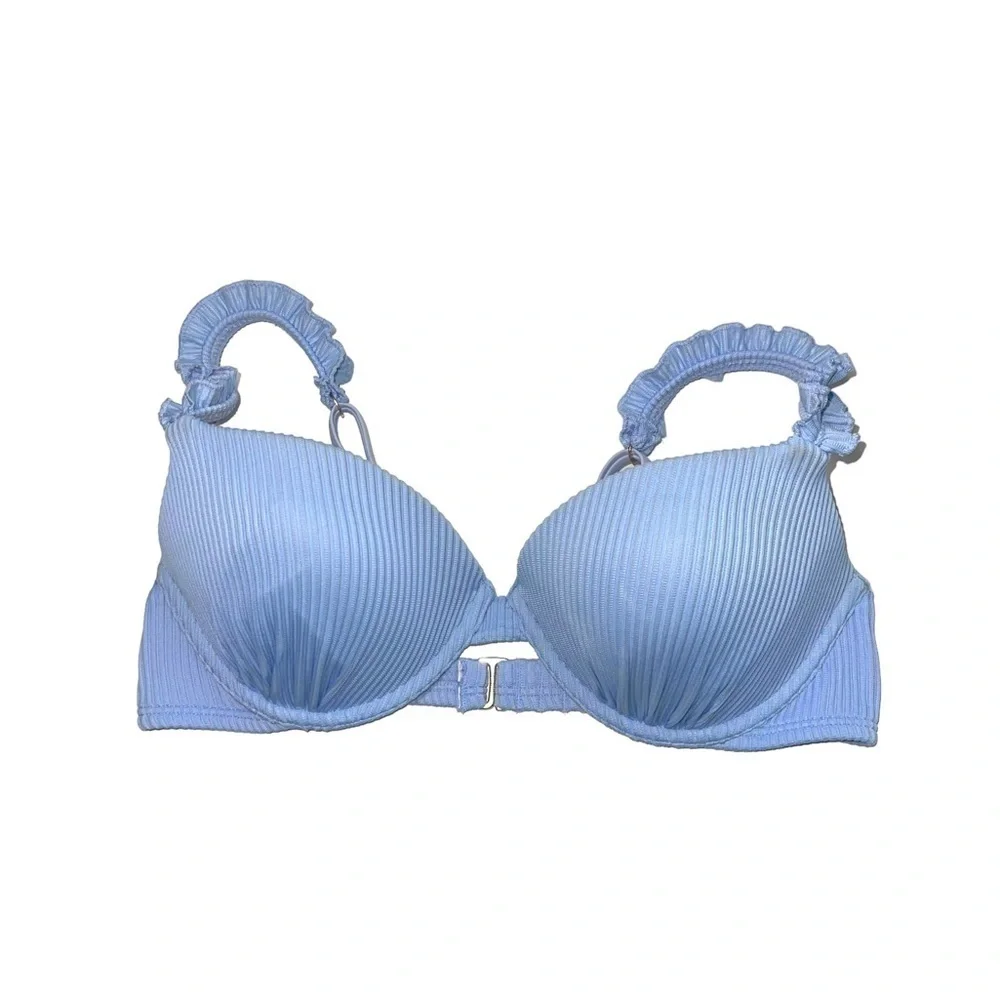 Hollister Baby Blue Ruffle Rib Push-up Bikini Top Medium Women’s